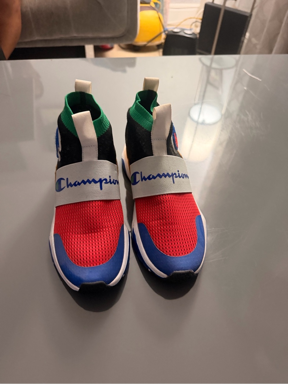 Champion Kids Red and Blue Slip-On Athletic Sneakers with Green Accents